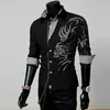 Men Male Fashion Long Sleeve European Style Tattoo Dragon Printed Shirt Silm Fit Shirt 4 Colors274S