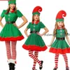 Cosplay Christmas Santa Claus Costume Green Elf Cosplay Family Carnival Party nyår Fancy Dress Clothes Set för män kvinnor flickor pojkar