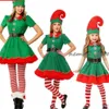 Cosplay Christmas Santa Claus Costume Green Elf Cosplay Family Carnival Party New Year Fancy Dress Clothes Set For Men Women Girls Boys