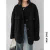 Womens Wool Blends Small Fragrant Long Coat Autumn Winter Korean Chic Fashion Casual Loose Elegant Slim Vneck Black Lady Tweed Jacket 231025