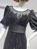 Robes de soirée robes noires mode dames sirène manches bouffantes robe de soirée col rond luxe pour mariage formel avec ceinture