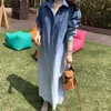 الفساتين غير الرسمية الأساسية اليابان Harajuku Chic Button Up Long Denim Dress Women Attress Winter Withwear Lady Jean Cheap Wholesale YQ231025