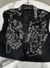 Kvinnors västar Sispell Black Patchwork Diamonds Vest för kvinnor LAPEL STELESS SPICED Single Button Streetwear Female Style 2023