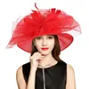 Large Brim Chapeaux Chapeau Fascinateur Royal Blanc Mariage Fedoras Femmes Avec Bandeau Épingle À Cheveux S10-3120