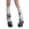 Chaussettes gothiques Punk pour femmes, ourlet évasé, motif Web croisé, tricoté japonais, couvre-pieds de rue, manchettes longues pour bottes d'hiver et d'automne