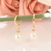Big Bead Ball Pendant 18 K Gold GF Drop Dangle Earrings for Women Simulated Pearl235r