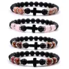 8mm Matted Beads Natural Stone Rose Quartz Tiger's Eye Cross Bracelet Men Women Yoga Healing Balance Bracelet