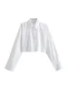 Women's Blouses 2023 Short Shirt Chic Lapel Pocket Blouse With Frayed Pleated Cuffs 2 Colors Official Store