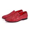 Geklede Schoenen Italiaanse Mode Rood Groen Blauw Heren Casual Flats Leer Luxe Loafers Designer Pailletten Bruiloft