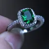 2017 Women Fashion Jewelry Cushion Cut 3CT 5A Green Zircon 5A Zircon Stone 925 Sterling Silver Engagement Wedding Band Ring234J