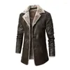 Heren Trenchcoats 2023 Winter Fleece Pluche PU Mode Business Casual Middellange en Lange Pak Kraag Windjack Leren Jas