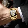 Armbandsur lyxguld Mens Titta på hink motorcykelutrustning bar ihålig tourbillon mekanisk vattentät lysande pekare klockor för män