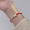 Bangle Monada 19 17cm Fio Vermelho para Mão Pulseira de Prata Esterlina Mulheres Corda Fio Pulseiras Para Mulheres Prata Margarida Flor R231025