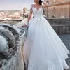 illusion White/Ivory Wedding Dresses 2024 Elegant Long Sleeves Appliques Lace Elegant Bride Dress Princess Tulle Wedding Gowns