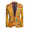 New Chinese Style Yellow Dragon For Men Stage Singer Wedding Dress S Printed Suit