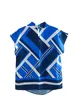 Zbiorniki damskie niebieskie druk topy kobiet genina satynowa bluzka żeńska geometryczna bluzki z krótkim rękawem na 2023 letnią boho plażową kobietę