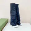 New Thick Bottom Pocket Boots Spliced Double Leg Boots Jumpsuit Elephant Leg Boots Elastic Over Knee Boots