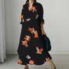 Casual Dresses Women's Fall Dress Bohemian Goldfish Print O Neck Long Sleeve Lapel Shirt Elegant Office närvaro Plus Size Clothing