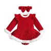 Rompers Ma Baby 0-24m Noel Bebek Kırmızı Romper Doğdu Kızılderili Bebek Kız Velvet Fırfır Tulum Noel Yıllık Kostümler D01 231024