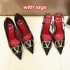 Women Sandals High Heels Shoes Designer Brand Metal V Buckle 4cm 6cm 8cm 10cm Thin Heel Pointed Toe Black Nude Red Wedding Shoes with Dust Bag Size 35-44