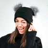 Nowy sztuczny futra pom hap dla kobiet pompom zimowe dzianinowe czapki czapki dziewczyny faux fur