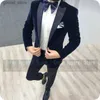 Erkekler Suits Blazers Özel Yapımı Yapım lacivert Velvet Erkek Takım İnce Fit Erkekler Setleri Damat gelinlik