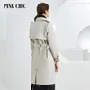 Pelliccia sintetica da donna PINK CHIC Giacca a vento primavera autunno Colletto con bavero di media lunghezza Cintura doppio petto da donna Elegante trench britannico da pendolarismo 806 231025