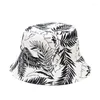 BERETS 2023 BOMULLPALM LEAF Mönster Print Bucket Hat Fisherman Outdoor Travel Sun Cap Hatts för män och kvinnor 289