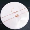 Chains Real Pure 18K Rose Gold Chain Women Laser Double Circle Pendant O Link Necklace 2.2g