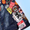 Мужчины вышитые знаковой джинсовая куртка уличная одежда Hip Hop Men039s Motorcy Jean Jacket