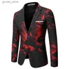 Costumes pour hommes Blazers nouveaux hommes d'affaires décontracté imprimé costume veste et pantalon rouge/bleu mode hommes de mariage danse fête Slim Fit robe de smoking Q231025