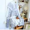 Robes décontractées 112cm Buste / Printemps Automne Femmes Mori Kei Fille Lâche Plus Taille Imprimé Rayure Brodée Dentelle Patchwork Coton Confortable