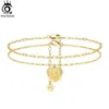 Tornozeleiras ORSA JEWELS Pulseiras iniciais de tornozelo para mulheres banhadas a ouro 14K prata esterlina em camadas letras de A a Z Tornozeleira praia joias SSA08 231025