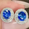 スタッドイヤリングLR2023サファイアソリッド18Kゴールドジュエリー天然2.25ct女性用の青い宝石