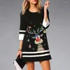 Sukienki swobodne moda o nokrena trzy ćwierć świątecznej druku mini sukienki 2023 Autumn Winter Black Party for Robe Femme