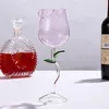 Fiaschetta Bicchieri da vino rosso a forma di rosa con foglie colorate Calice in vetro da cocktail a stelo lungo per feste Bar Discoteche