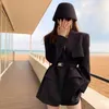 Ternos femininos design sentido terno jaqueta feminina cinto estilo britânico hepburn fã preto mulher roupas feminino casaco