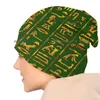 Bérets Hiéroglyphes égyptiens anciens (Or sur vert) Chapeau seau Casquette solaire Egypte Pharaon Anubis Symbole de la déesse