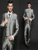Erkekler Suits İtalyan Özel Yapımı Gri Damat Siyah Yakel Bir Düğme Ceket Pantolon Tie Veck Erkek Smokin Düğün Sağdı
