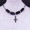 Hänge halsband viking svärd rostfritt stål obsidian charm silver färg kvinnor smycken gargantillas cortas mujer nx405304