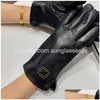 Winter Warm Genuine Leather Gloves Mittens Designer Classic Sheepskin Five Fingers For Christmas Birthday Gift Drop Delivery