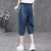 Jeans pour femmes Urior 2023 Summer Thin Art High Taille Dessin animé Autocollant Broderie Élastique Split pour Femmes Streetwear