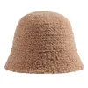 Chapeaux à large bord automne hiver femmes seau chapeau couleur unie épaissie peluche coupe-vent pêcheur extérieur pliable bassin