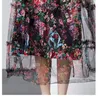 Lässige Kleider 2023 Herbst Fashion Runway Langes Kleid Damen Französisch Print Stitching Mesh Heavy Process Elegante weibliche Kleidung
