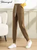 Calças femininas capris inverno grosso quente mulheres veludo sweatpants jogger elástico cintura alta casual à prova de vento para 231025