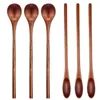 Bols 6 pcs cuillère à café en bois longue manuelle mélange à la cuillère à café pour cuisine