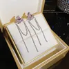 Dangle Earrings Romantic Purple Zircon Tassel For Women Luxurious Square Crystal Long Chain Exquisite Accessories Fine Jewelry