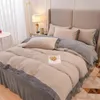 Thicken Coral Khaki Fleece Bedding Four-Piece Bed Set Besigner Bedding Sets Luxurious Shaker Flannel Bed Sheets Contact Us For More Pictures s