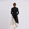 فستان أسود Midi مطوي للنساء فرنسا مصمم السترة الدانتيل الدانتر