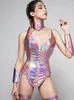 Stage Wear Pink Laser Bodysuit Dancewear Female Nightclub Gogo Dancer Outfit Dj Party Rave Clothes Jazz Dancing Costume VDB4428